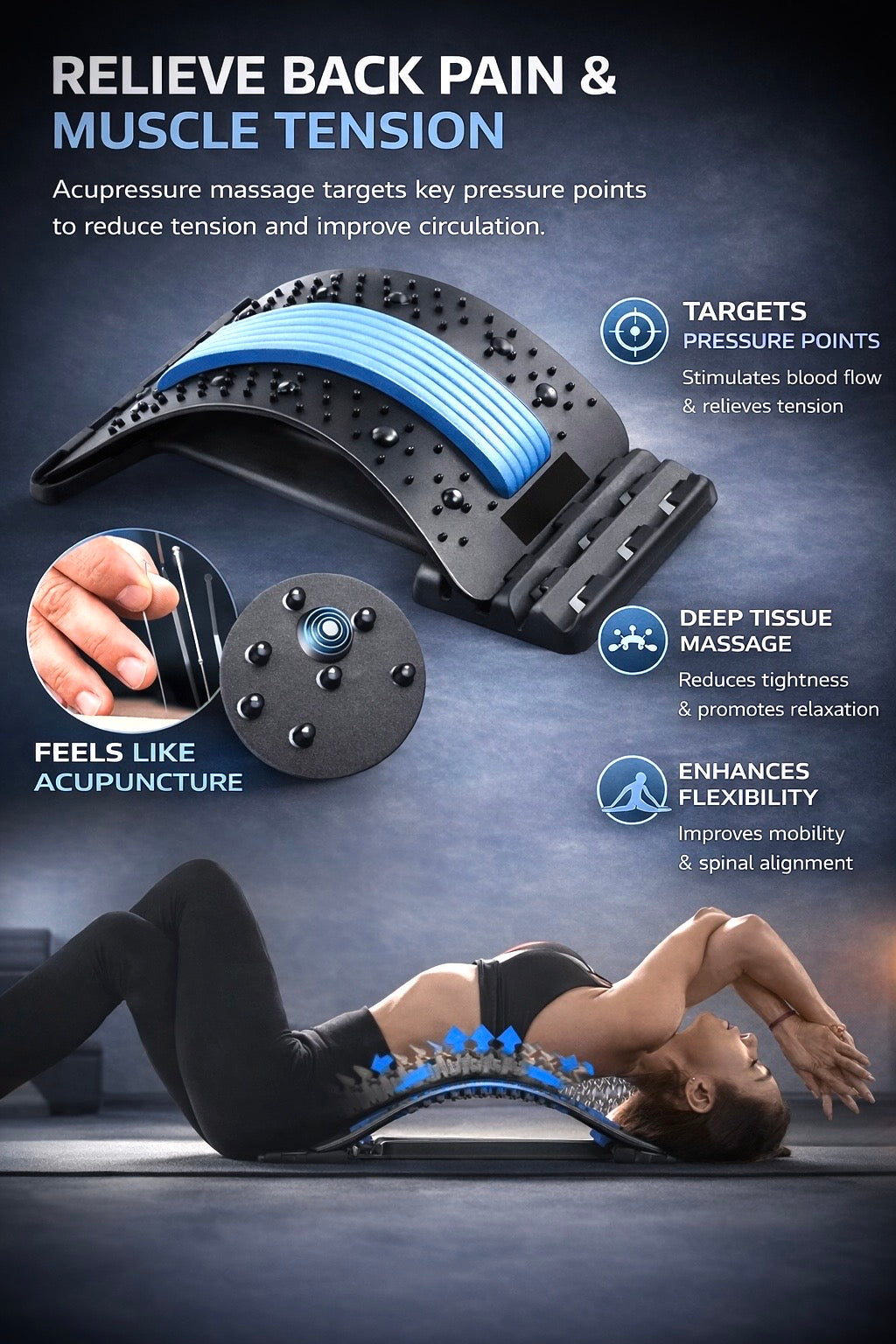 Adjustable Lumbar Support Stretcher – Back Pain Relief & Spine Decompression Device